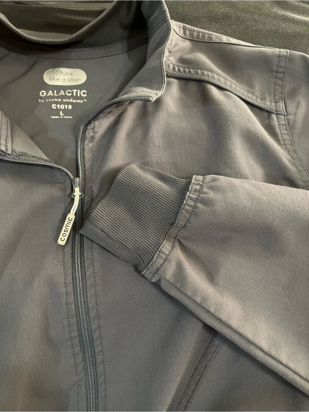 Cosmic Galactic Women's L Dark Gray Zip Scrub Jacket